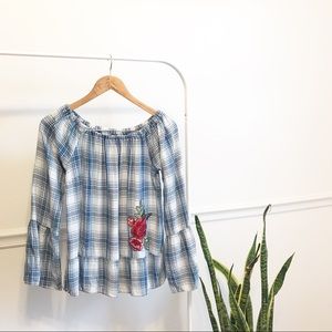 🚌 Celebrity Pink | plaid embroidered top